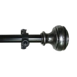 Black Silver Adjustable Window Decorative Curtain Rod Round Finial 48" - 86"